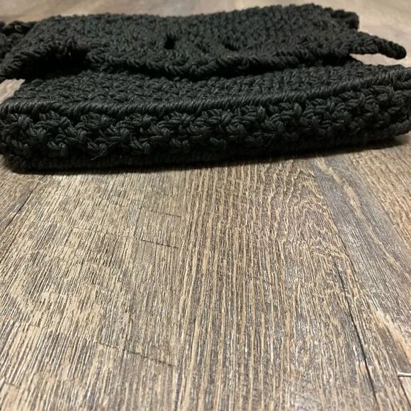 BLACK MACRAME CROCHET SHOULDER BAG PURSE - Picture 6 of 8